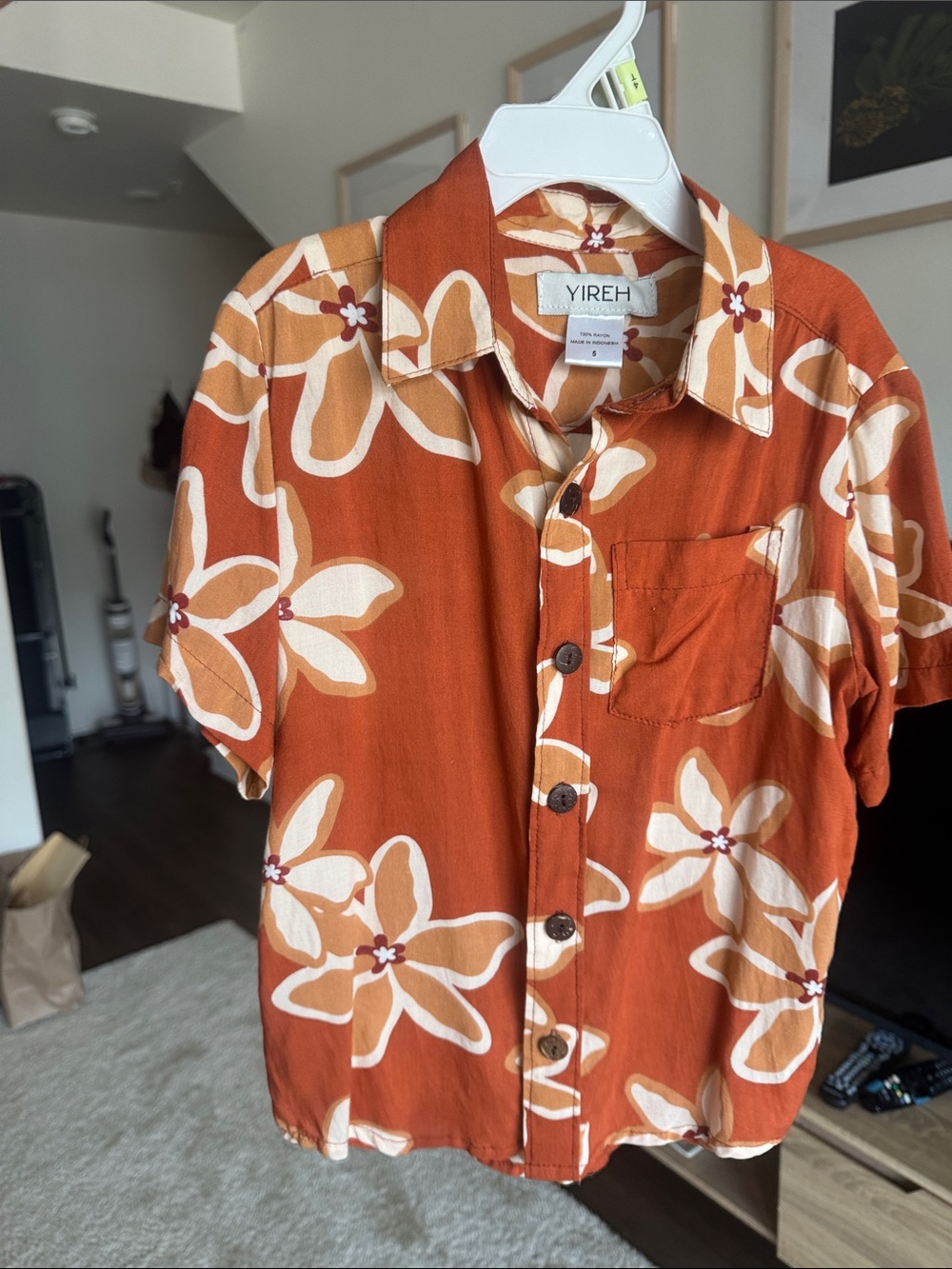 Yireh Kids Orange Floral Short-Sleeve Button-Down Shirt
